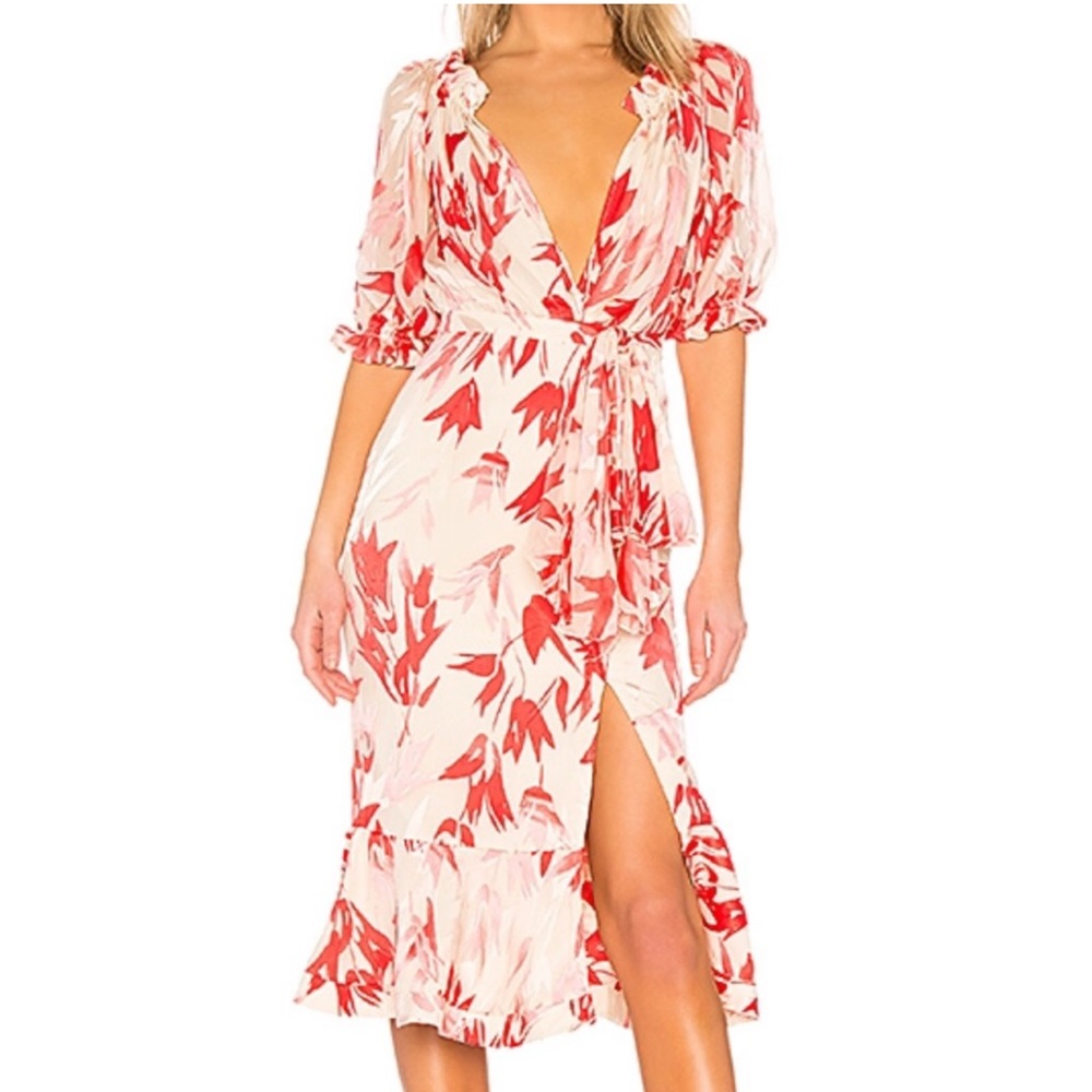 ❤️ Saloni Olivia floral midi Dress in Red